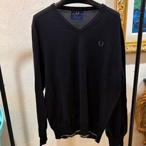 Fred Perry Men's Black V-Neck Jumper with Laurel Detail
